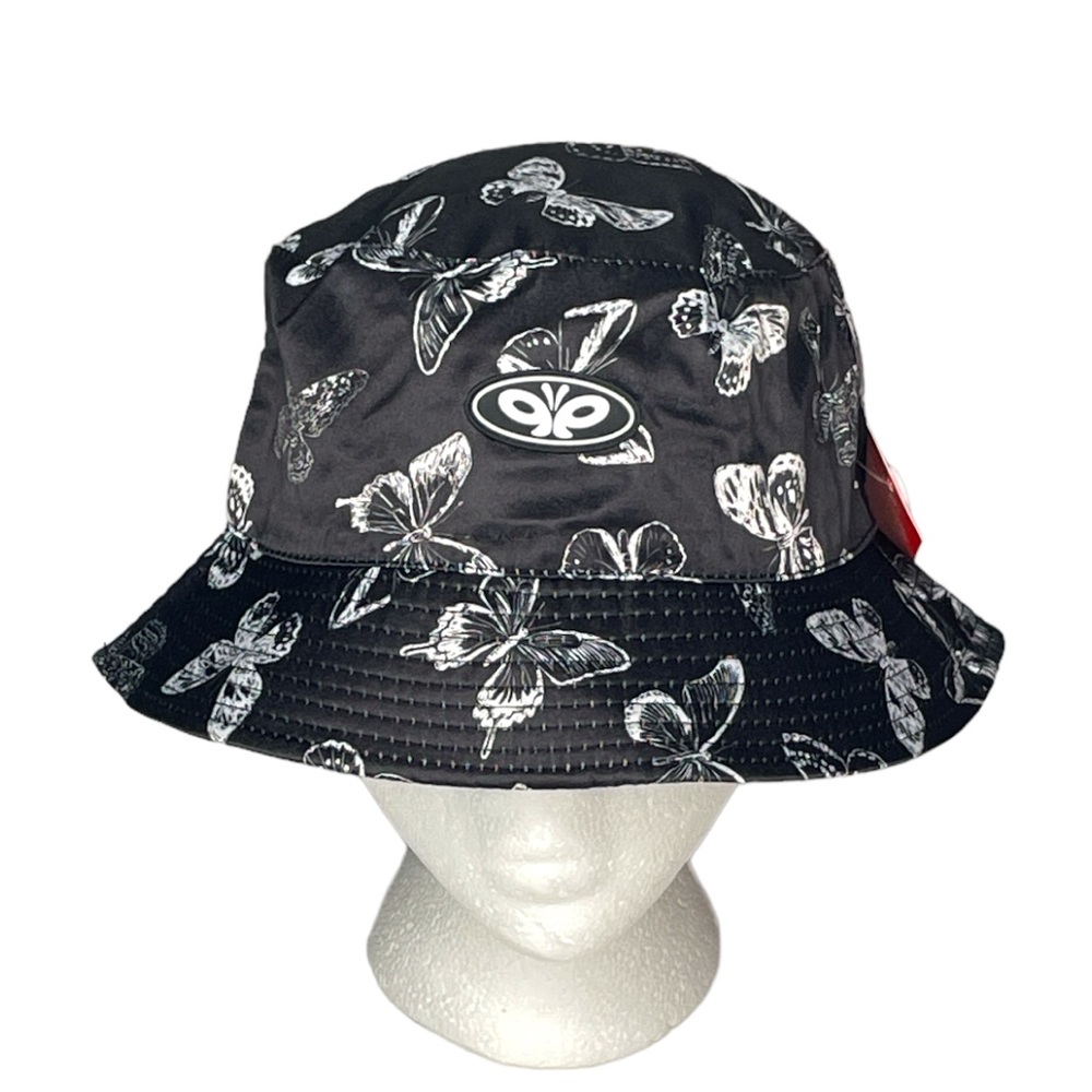 Petals and Peacocks Butterflies and Flowers Bucket Hat Black White